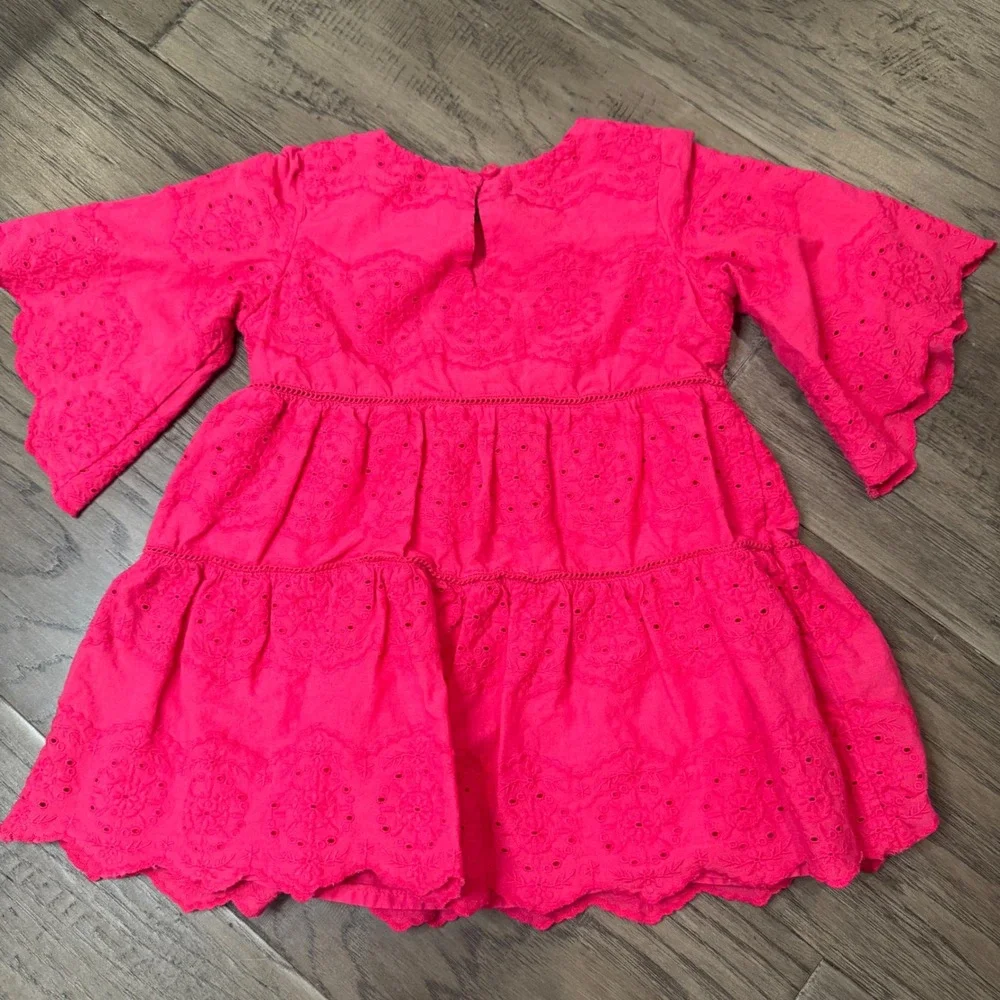 Baby Gap Eyelet Dress Tiered Ruffle Sleeve Hot Pink‎ Party Casual NWOT